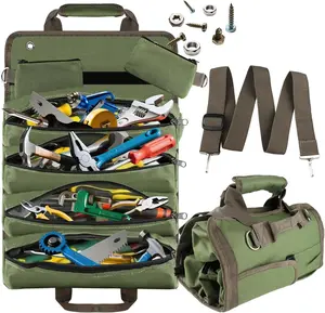 Roll-Up Tool Organizer: Portable, Foldable & Heavy Duty, with 4 Large Compartments + 2 Small Pouches - valentine gifts，Ideal Gift for Dads, Men, Handymen, RV Owners, Mechanics & Electricians (AP-TR)