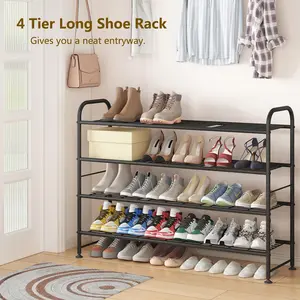 Shoe Rack 2/3/4 Tier  Storage Organizer for Closet Entryway Metal  for 20-24 Pairs or more of Shoes(Black,Grey) Adjustable Paint entryway rack