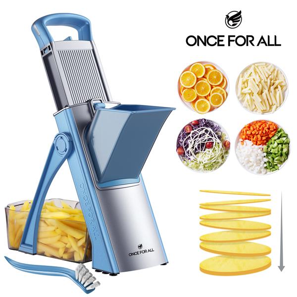 【ONCE FOR ALL】 Multi-functional Vegetable Slicer with 4 Modes Shredding Matchstick Slicing Dicing Adjustable Thickness 0.1-8mm Stainless Steel Blades Safe Healthy Kitchen Tool Dicer Shredder Modern Cut，Spring picnic / Gifts / Portable