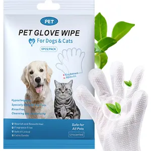 Pet Glove Wipes for Dogs & Cats - Hypoallergenic, Unscented, Multi-pack of 6 - Safe for All Breeds & Ages - Gentle, Non-Irritating Formula with Jojoba Oil & Aloe Extract - Portable & Convenient for Travel Grooming Cleaning