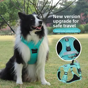 Premium Airtag Dog Harness Pro - Escape Proof Reflective Vest with GPS Tracker Pocket, No-Pull Breathable Outdoor Training Harness & Leash Set for Large Medium Dogs