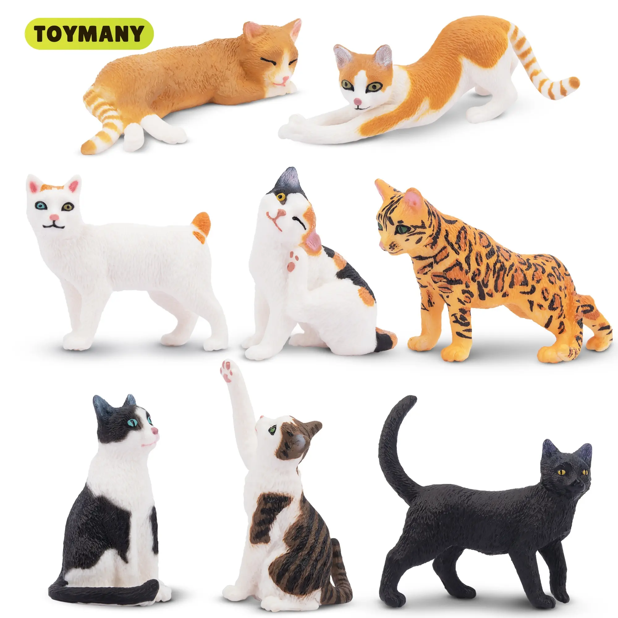 TOYMANY 8PCS Realistic Plastic Cat Figurines Set - Educational Manipulatable Figure, Ornaments, Decorative Accent, Miniature Realistic Animal Figure for Kids’ Halloween Gifts, Decor Supplies, Animal Figure Animals