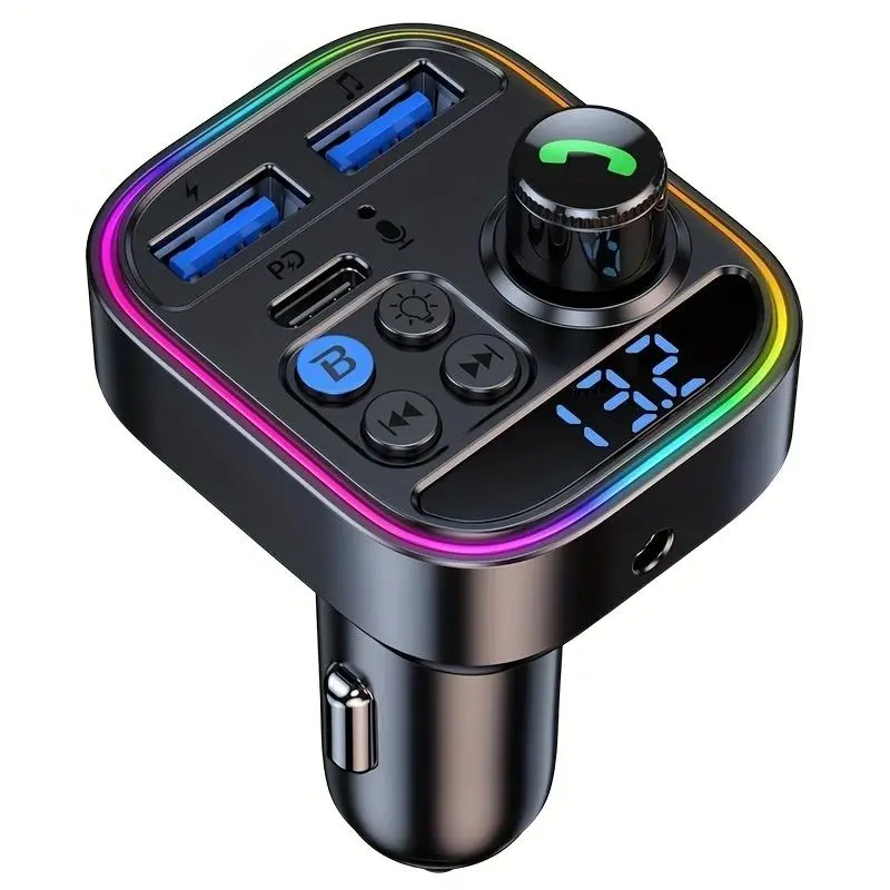 5.3 FM Transmitter Adapter 48W (PD 36W & 12W) [Light Switch] [HiFi Bass Sound] [Fast Charging] Wireless Radio Music Adapter LED Display Hands-Free Call Support USB Drive
