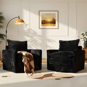 2PCS Swivel Armchair with Thick Pillows, Oversized Sofa Couch,2 Chair with Side Pockets and Armrest for Living Room, Bedroom, Reading Room