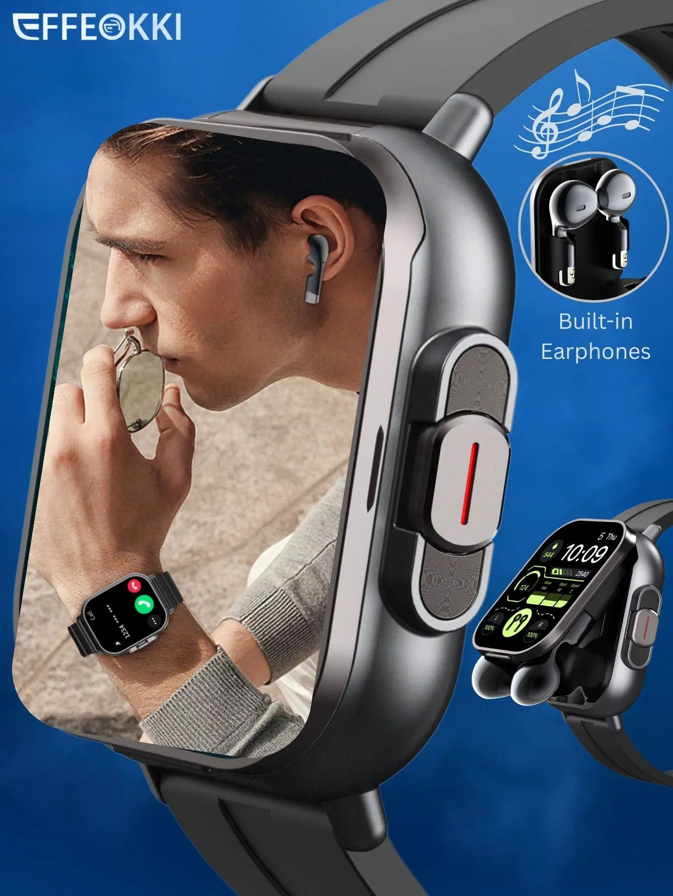 2 in 1 Smart Watch with Earbuds Inside Combo - Make/Answer Call, Multiple Sports Modes, Music Playback, NFC, Fitness Tracker, for Iphone Android Smartphone, Wonderful Gift for Festival Wireless Wearable