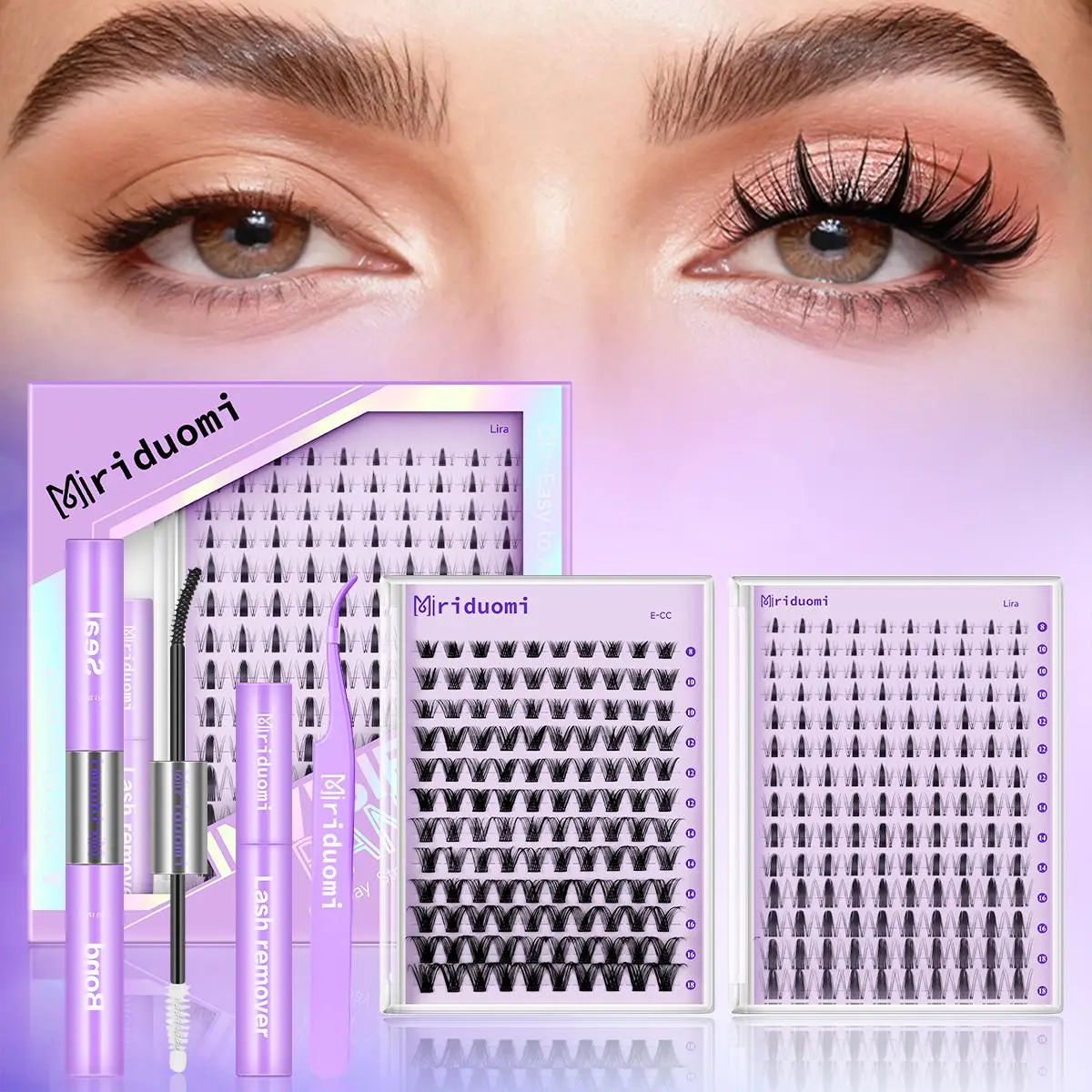 DIY Cluster Eyelash Extensions Kit - Soft & Fluffy B Curl Lashes for a Long-Lasting At-Home Application, Set with Black Glue, Remover & Tweezer for Beginners, Eyelashes Extensions, Beauty Products, Eyelash Clusters