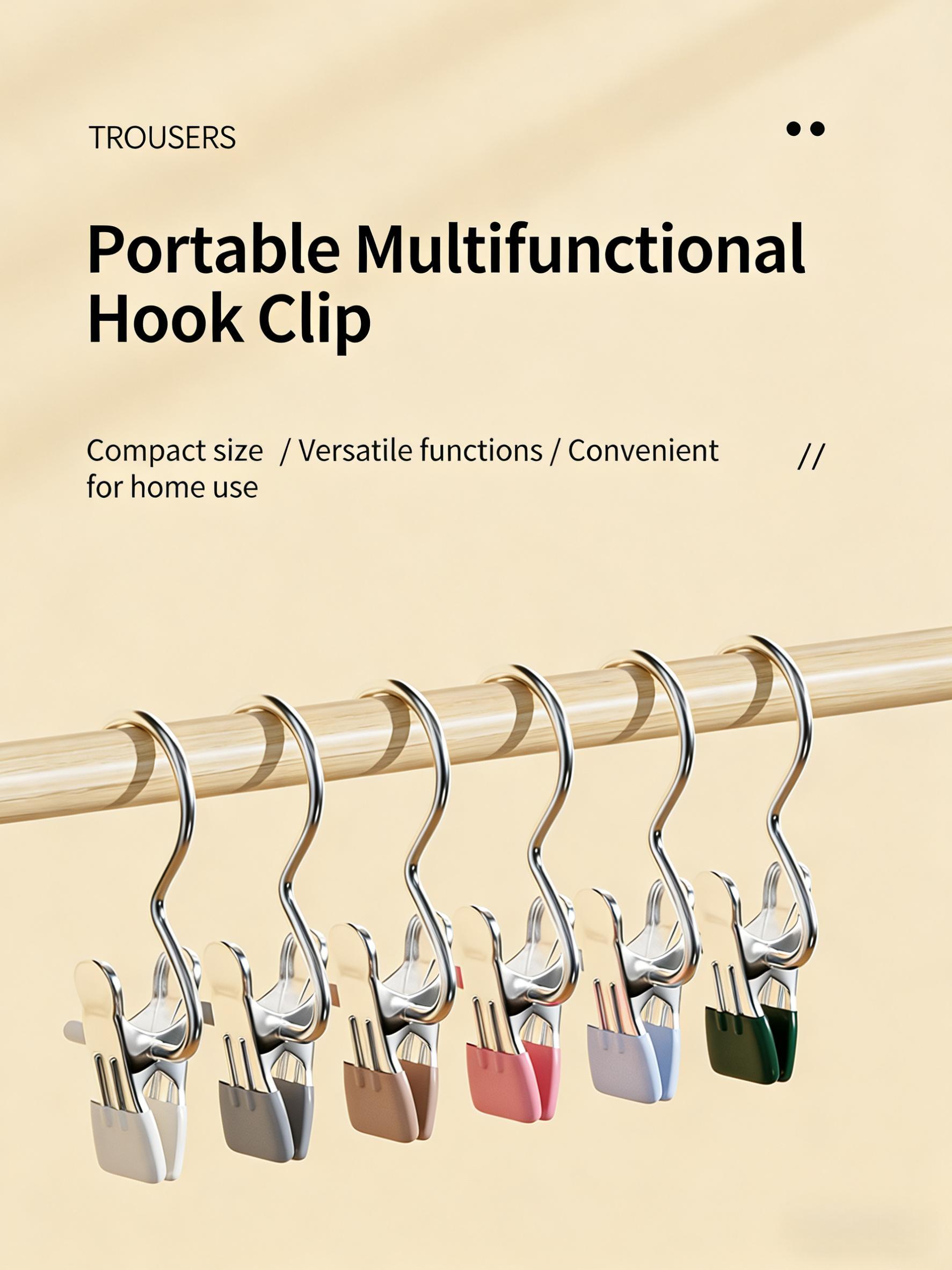 16 Pack No Trace Non Slip Pants Clips | Multi-Functional Portable Skirt Hangers with Hooks | Space Saving Clothes Clips for Laundry Drying & Closet Organization