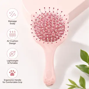 1 Count, cartoon cat ear air cushion hair brush with small mirror, non-slip paw handle portable for daily hair grooming and easy outdoor carry