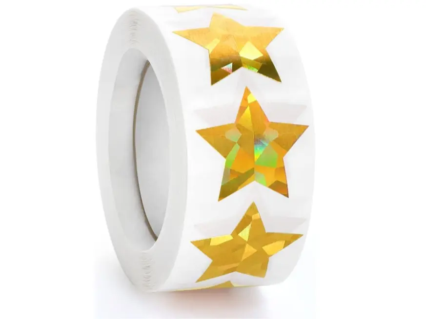 500PCS Holographic Gold Star Stickers, 1" Sparkly Lables for Kids | Sparkly Metallic Foil Stars, Self Adhesive Metallic Glitter Finish Reward Stickers for Behavior Charts, Classroom & Student