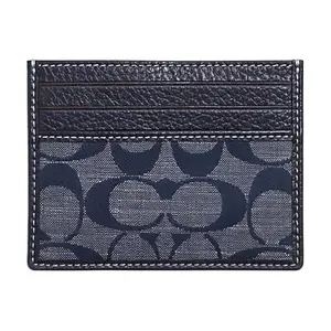 COACH Card Case with Classic Monogram and Denim Fabric for Women