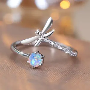 Elegant Dragonfly Ring for Women Imitation Opal Ring Engagement Ring Promise Ring Birthday Gift Suitable for Daily Commute Wearing Jewelry Open Size