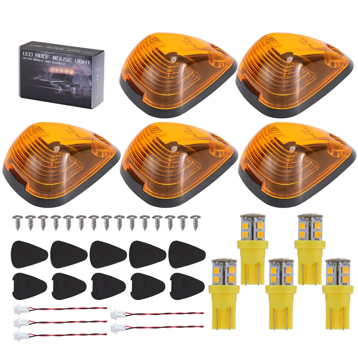 5PCS Amber LED Cab Roof Marker Lights Kit, 12V Operation, IP65 Cab Markers & Running Lights for 99-16 Ford F250 F350 F450 Super Duty Truck Lightbar (Car Lighting Accessory), Cab Lights For Trucks, Led Truck Pickup
