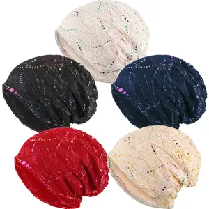 [Summervibes] 5 Pieces Women's Slouchy Beanie Chemo Hat Set,Stretch Cancer Head Wraps Sleep Head Scarf for Cancer Patient Multicoloured,Christmas Party Gifts
