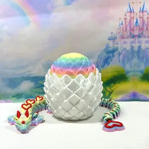 3D Printed Dragon with Egg, Articulated Rainbow Macaron Love Dragon, 12 Inches Fidget ADHD Autism Toy D092-WME