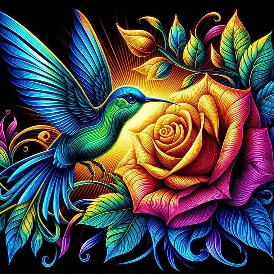 5D DIY Full Drill Diamond Painting - Diamond Painting Kit Hummingbird Rose Mosaic Canvas DIY Wall Art, Home Wall Decoration