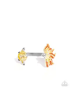 Swimming Serenity - Yellow Rhinestone Fish Silver Cuff Bracelet - Paparazzi