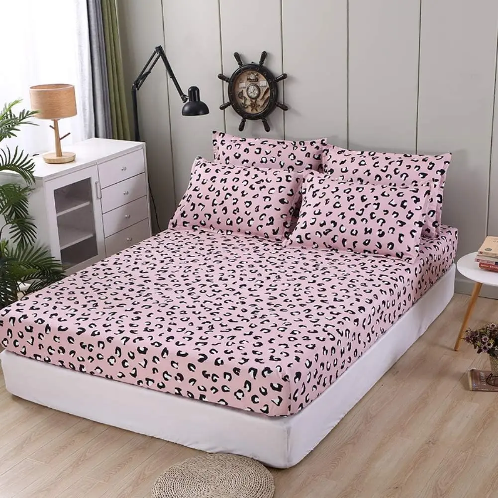 Feelyou Luxury Microfiber Bed Sheet Set - Pink Black Leopard Print Fitted Sheet, Pillowcases, Deep Pocket Colorful Graphic Bedding for Twin/Full/Queen, Wild Animal Bedroom Decor, Colorful Fitted Sheets