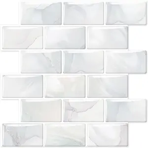 10 Sheets Thicker Peel and Stick Backsplash, 12"x12" Peel and Stick Wall Tiles, Subway Look Marble Tiles for Kitchen and Bathroom, Light Gray Veins