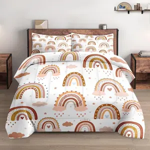 Boho Rainbow Soft 3-Piece Bedding Set, Includes Quilt with Insert & 2 Pillowcases, Digital Print, Kids & Adults
