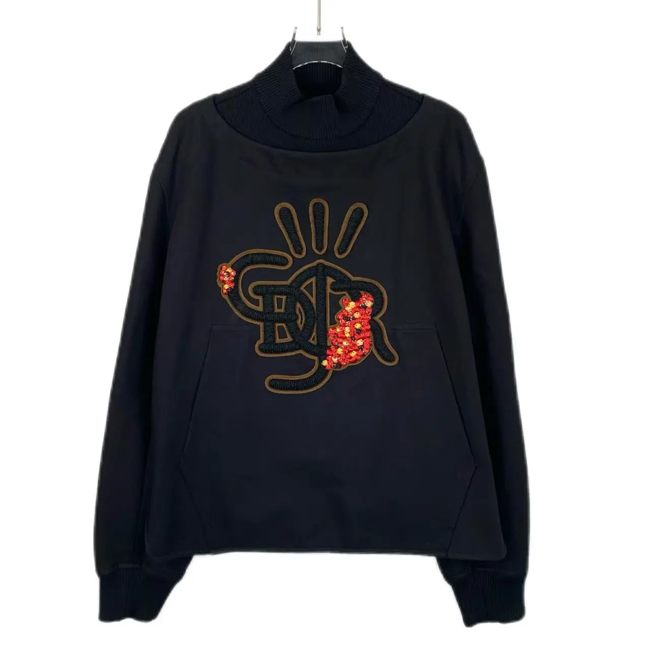 RDLT - Dior x Travis Scott Black Embroidered High Neck Sweatshirt Size M
