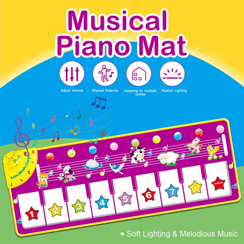 39.3" (100x36cm) Piano Mat Musical Keyboard Floor Playmat, Battery-Powered Foldable Electronic Animal Touch Blanket with Adjustable Volume, Flashing Light, Interactive Fun for 1-3 Year Olds Birthdays Gift