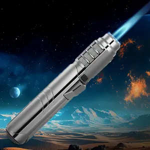 Windproof Adjustable Bright Blue Flame Butane Torch Lighter - 1800°C Refillable Portable And Safe With Safety Lock, Quick Ignition For Candles, Fireplaces, Barbecues, Outdoor Cooking, Office Furniture Accessories And Camping Gifts, Without Battery