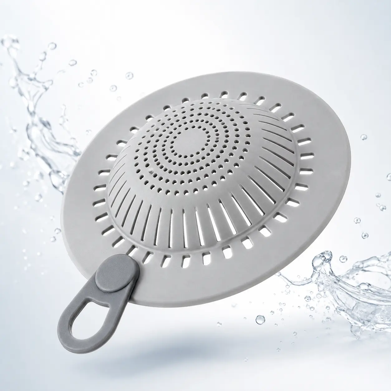 Hair Catcher Silicone Drain Hair Catcher, Flexible Shower Drain Cover Strainer with Easy Lift Handle, Hair & Debris Catcher for Bathtub, Bathroom Sink, Shower and Utility Sink, Gray