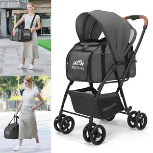 Pet Stroller with Detachable Basket, One-Click Brake, Foldable Pet Stroller with Detachable Basket, One-Click Brake, Foldable