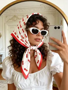 Cherry Print 70cm Bandana, Multi-Functional Women's Accessory, Headscarf Waist Belt Bag Decoration Hair Band, Spring Summer Daily Wear