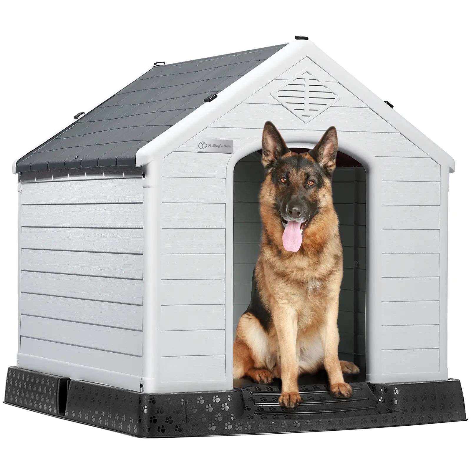 LEMBERI Durable Waterproof Plastic Dog House for Small to Large Sized Dogs, Indoor Outdoor Doghouse Puppy Shelter with Elevated Floor, Easy to Assembl