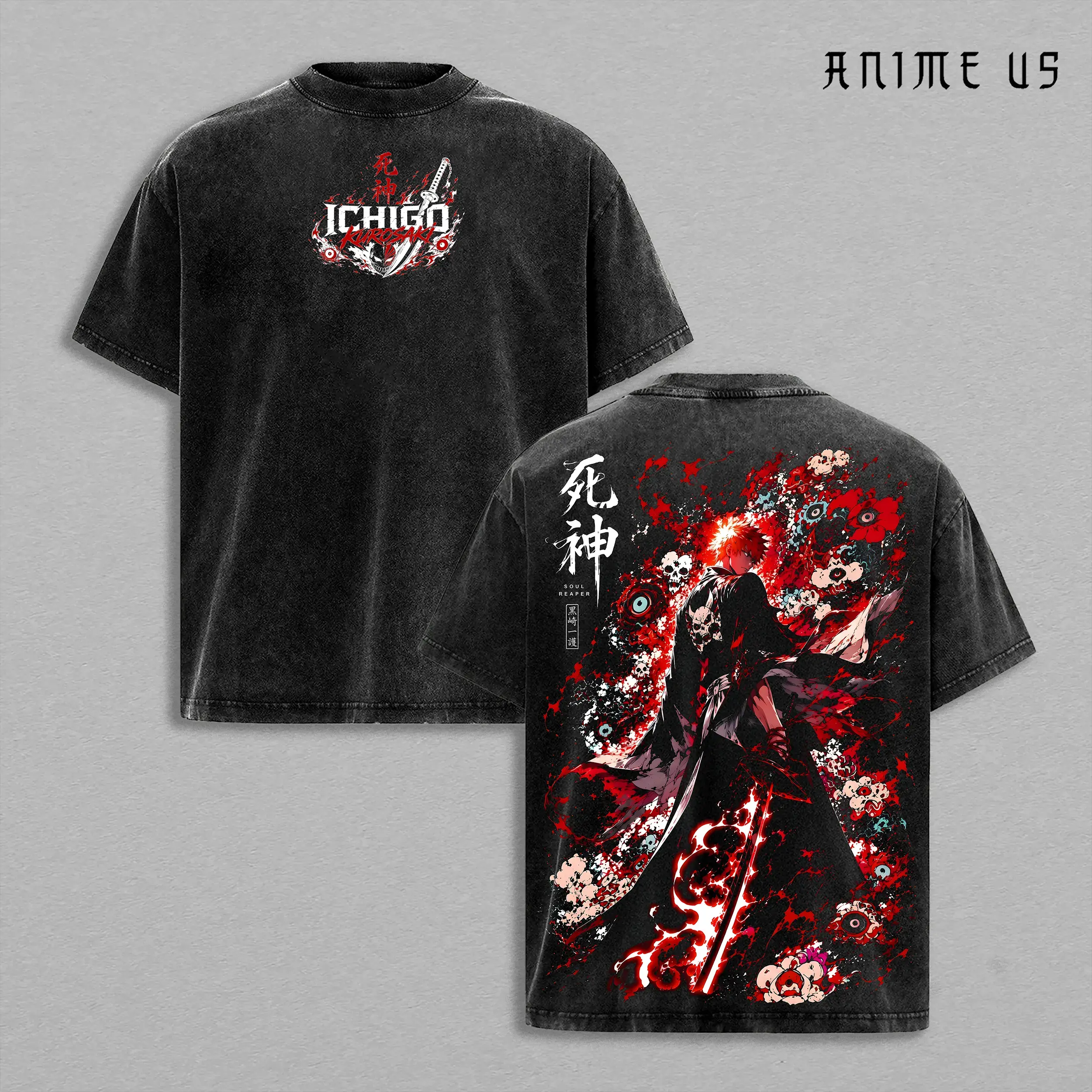 Ichigo Kurosaki Thousand-Year Blood War Bleach Anime Shirt Soul Reaper Bankai Vintage Washed Oversized Graphic Tee Hollow Power
