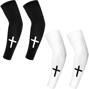 Faith Cross Compression Arm Sleeves 2 Pairs (Black & White), Breathable Polyester Sporty Protective Gear with Sun Protection for Football & Running