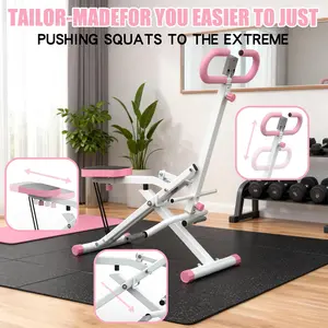 Home squat machine, glute training aid, foldable with resistance bands; targets the glutes, thighs, abs, and back; hip thrusts.