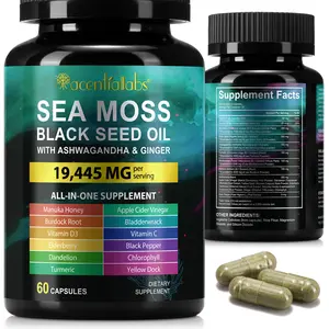Sea Moss Capsules 60 Count with Black Seed Oil Ashwagandha Turmeric Burdock Root Bladderwrack Vitamin C and D3 Irish Sea Moss Supplement for Immune Support Energy and Overall Wellness