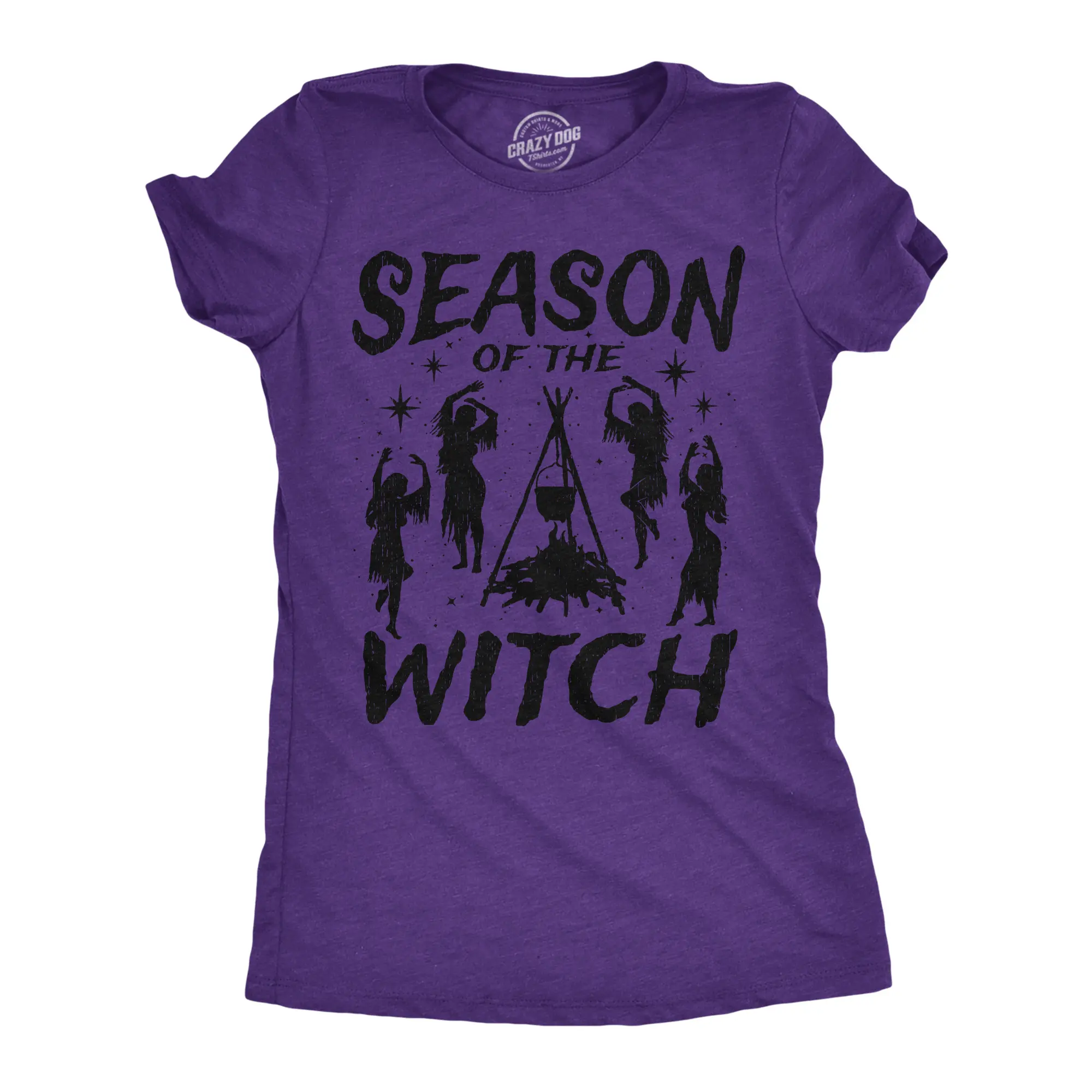 Womens Funny T Shirts Season of The Witch Sarcastic Halloween Witch Graphinc Tee for Ladies Funny Womens T Shirts Cute Vintage Fashion Casual Ladies T-Shirt Gift Halloween Tops for Women Women's Novelty Tees Purple -