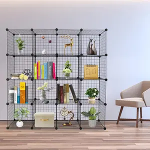 16-Cube Organizer Cube Storage Storage Shelves Wire Cube Storage Origami Shelves Metal Grid Multifunction Shelving Unit Modular Cubbies Organizer Bookcase Household Plastic Room Black Racks Steel Installation Wooden