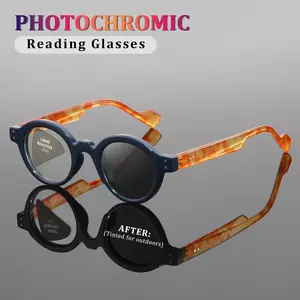 Photosensitive color-changing reading glasses;; thickened square frames with millet decoration; outdoor automatic transition to sunglasses when exposed to light; anti-ultraviolet reading glasses for middle-aged and elderly people; Transition Eyeglasses