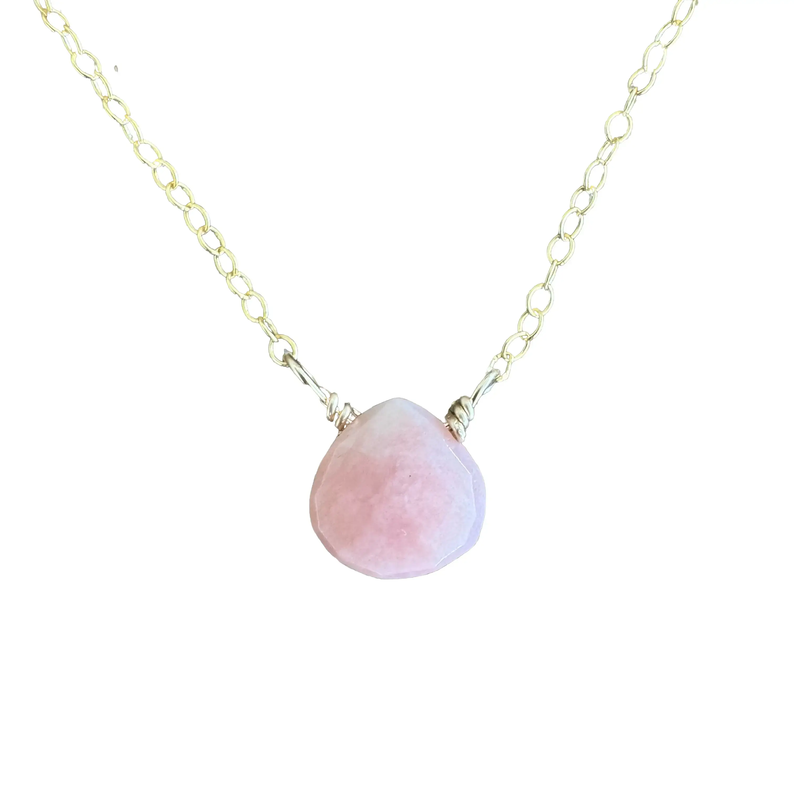Pink Opal Heart Drop on Sterling Silver or Gold-filled Chain