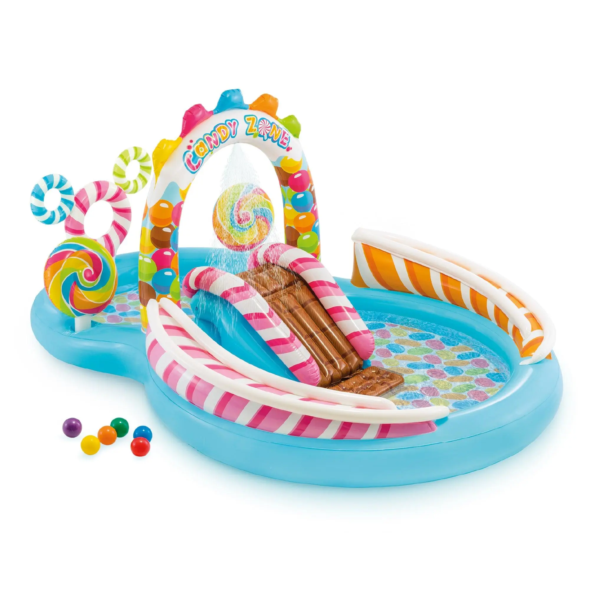 Intex 9ft x 6ft x 51in Kids Inflatable Candy Zone Play Center Pool w/ Waterslide