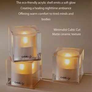 CIGA Mini Cube Solar Led Candle, Flameless Simulated Flame Reusable LED Tea Light Candles for Lantern Garden Camping and Home Decor