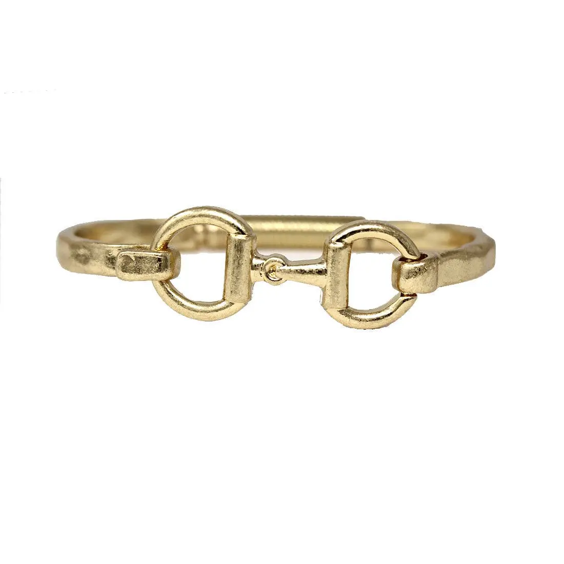 Worn Gold Hinged Bracelet with Horse Bit Closure Bracelet