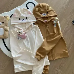 Y2k Harajuku Streetwear Hoodies Women Japanese Style Kawaii Sweet Cute Cartoon Print Zipper Sweatshirt Soft Girl 2025 Jacket Sleeve Womenswear