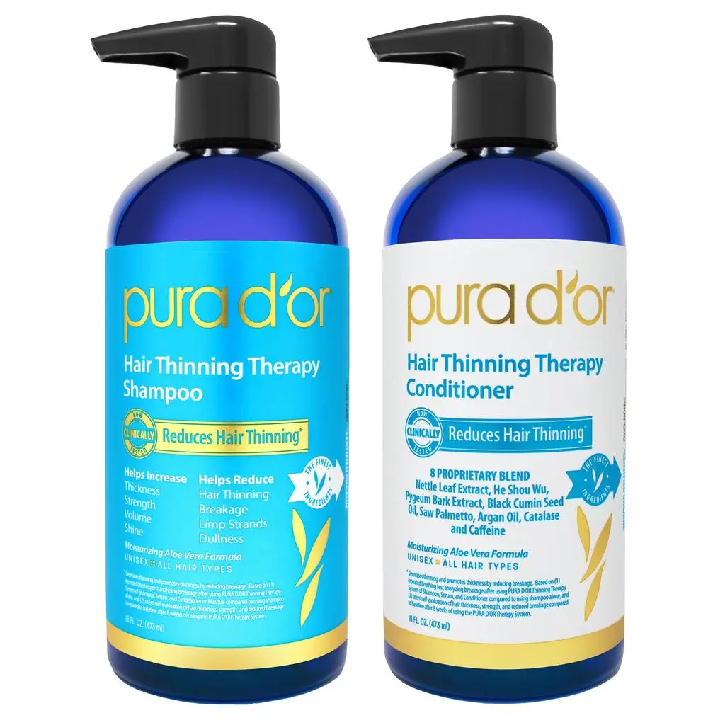 PURA D’OR Hair Thinning Therapy Shampoo & Conditioner Setx2 16oz(473ml) – Biotin Hair Thickening System for  Hair & Scalp Care