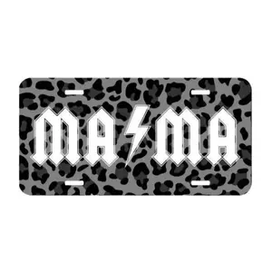 MAMA Lightning Grey Leopard Skin License Plate, Luxury Car Accessories, Vanity Gift - Lightweight Aluminum, Pre-Drilled holes, Easy Installation