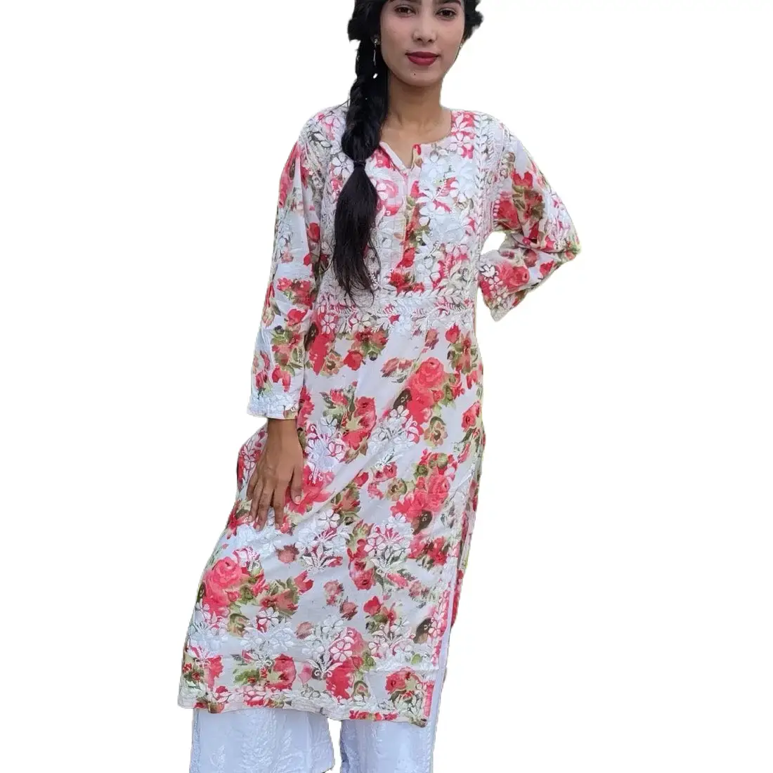 Chikanakari kurta and chikankari kurta 3pcs set size 42 with a white color dupatta