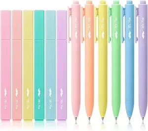 Aesthetic Highlighters and Gel Pens 12 Pack - Pastel Color Bible Highlighters No Bleed, Fine Point 0.7mm, Colorful Ink Gel Pens