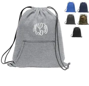 Monogrammed Cinch Pack, Sweatshirt Fleece, Drawstring Gym School PE Pool Backpack, Embroidered Monogrammed Custom Initials, Gift