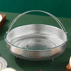 1pc Multifunctional Stainless Steel Steamer with Handle, Dishwasher Safe Fine Mesh Food Basket for Home Cooking, Ideal Kitchen Accessory, Cookware