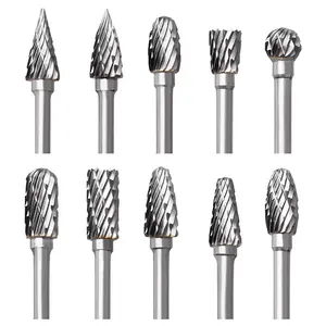 Tungsten Carbide Rotary Burr Set , 10PCS Carbide Double Cut Carving Burr Bits with 1/8” Shank Rotary Tool Accessories for Woodworking, Engraving, Drilling, Steel Metal Working
