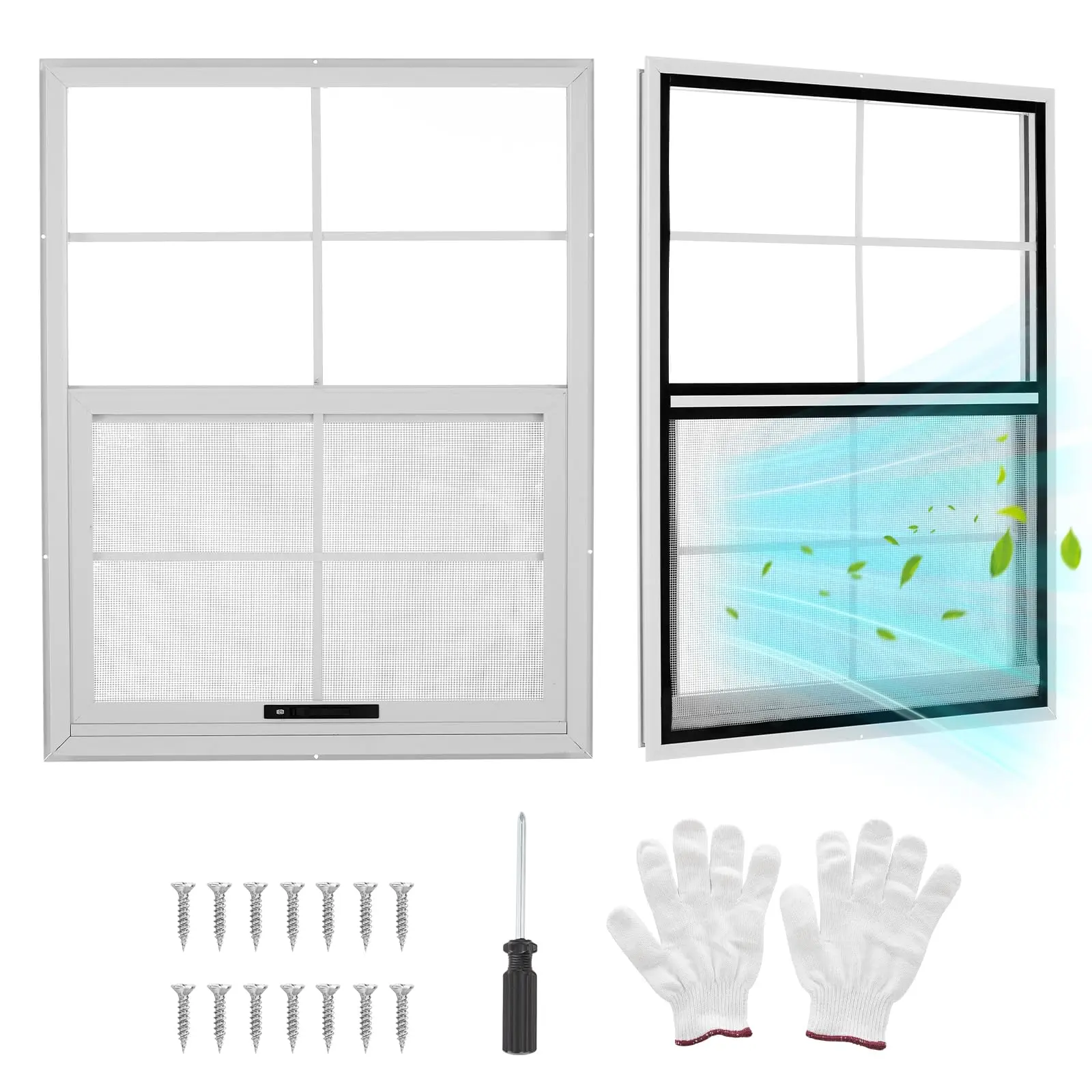 【GARVEE】2 Pack 14" x 21" Shed Window with Tempered Glass and Fiberglass Screen, Sliding Windows with Screws for Shed, Chicken Coop, Playhouse, Garage, Barns